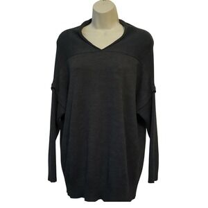 MAK Women Small Oversized V-Neck Knit Sweater Charcoal Gray Long Sleeve Pullover